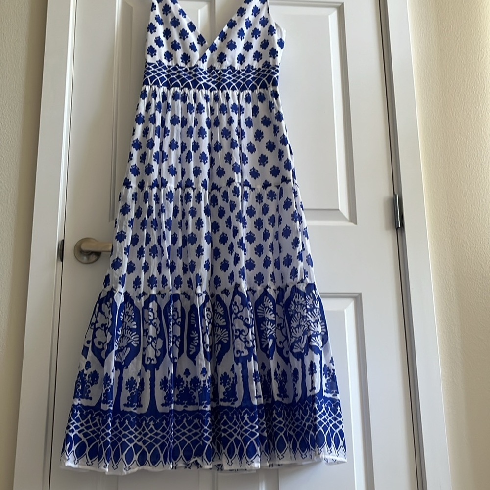 J. Crew White Maxi Dress with Blue Floral Print - Picture 2 of 6